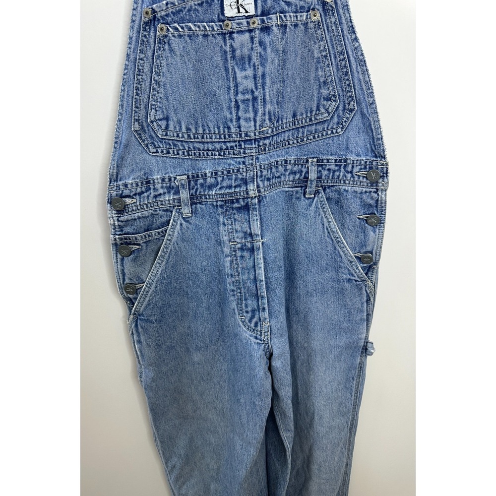 Calvin Klein Vintage 90s Style Carpenter Overalls Blue Denim Bib Small Oversized - Picture 4 of 13
